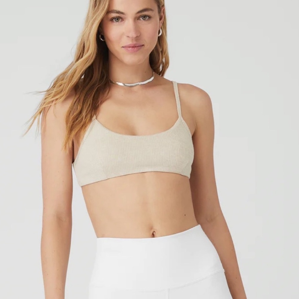 ALO Yoga Ribbed Scoop Bralette in Beige